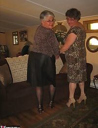 Old women strip down to matching girdles before baring floppy tits and beavers